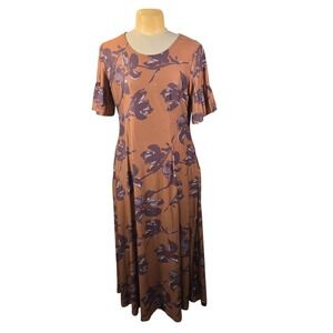 Reborn New York Maxi Dress Women 1X Mocha Floral Ruffle Sleeve Stretchy Casual